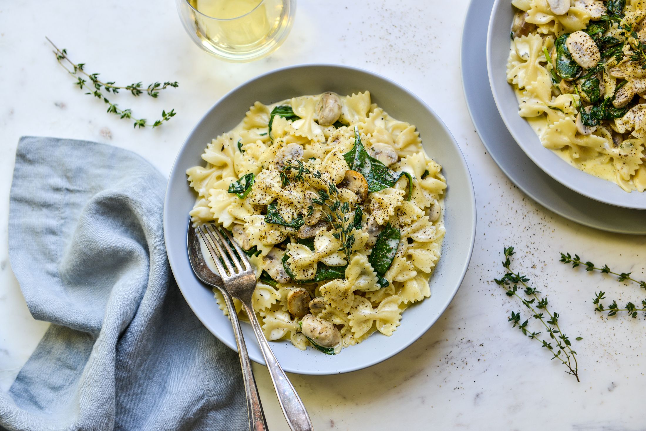 CREAMY BOWTIE PASTA WITH MUSHROOMS AND SPINACH-1